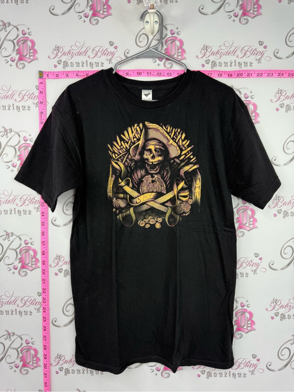 TEE FURY Black Pirate Skull Graphic Tee - Unbranded